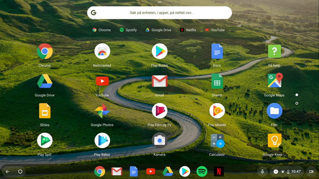 Skjermbildet til Chromebook i nettbrettmodus