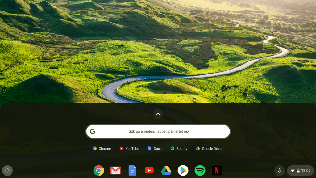 Skjermbildet til Chromebook med Bokhylla og søkefeltet åpnet